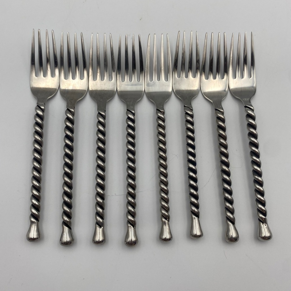 Gourmet Settings Silver Tear Salad Forks Set of 8 Stainless Steel Rope Twist